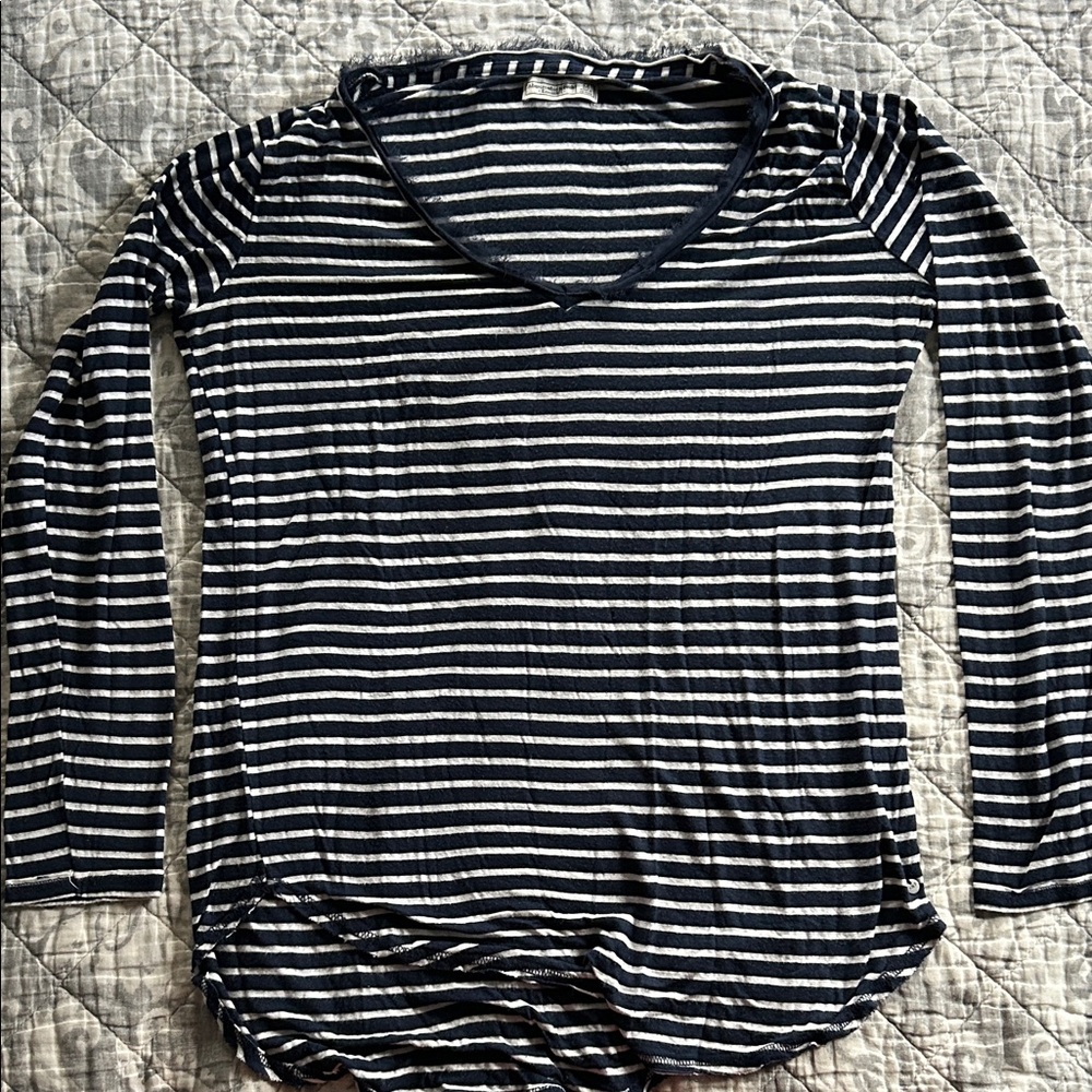 Abercrombie & Fitch Navy and White Striped Long Sleeve Top